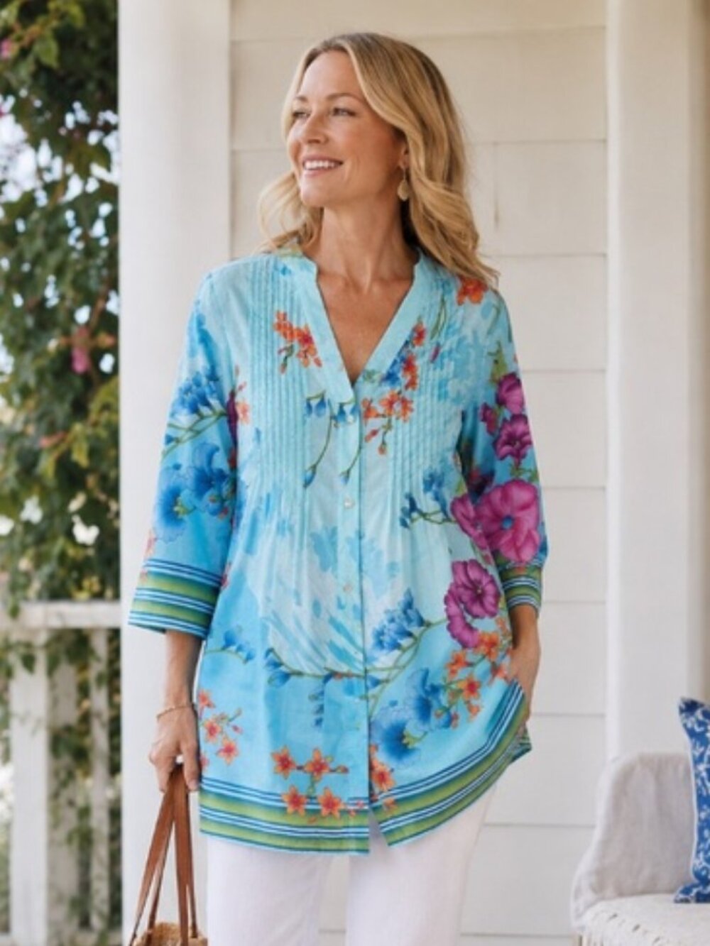 Soft Surroundings L’Atalante Floral Cotton Tunic